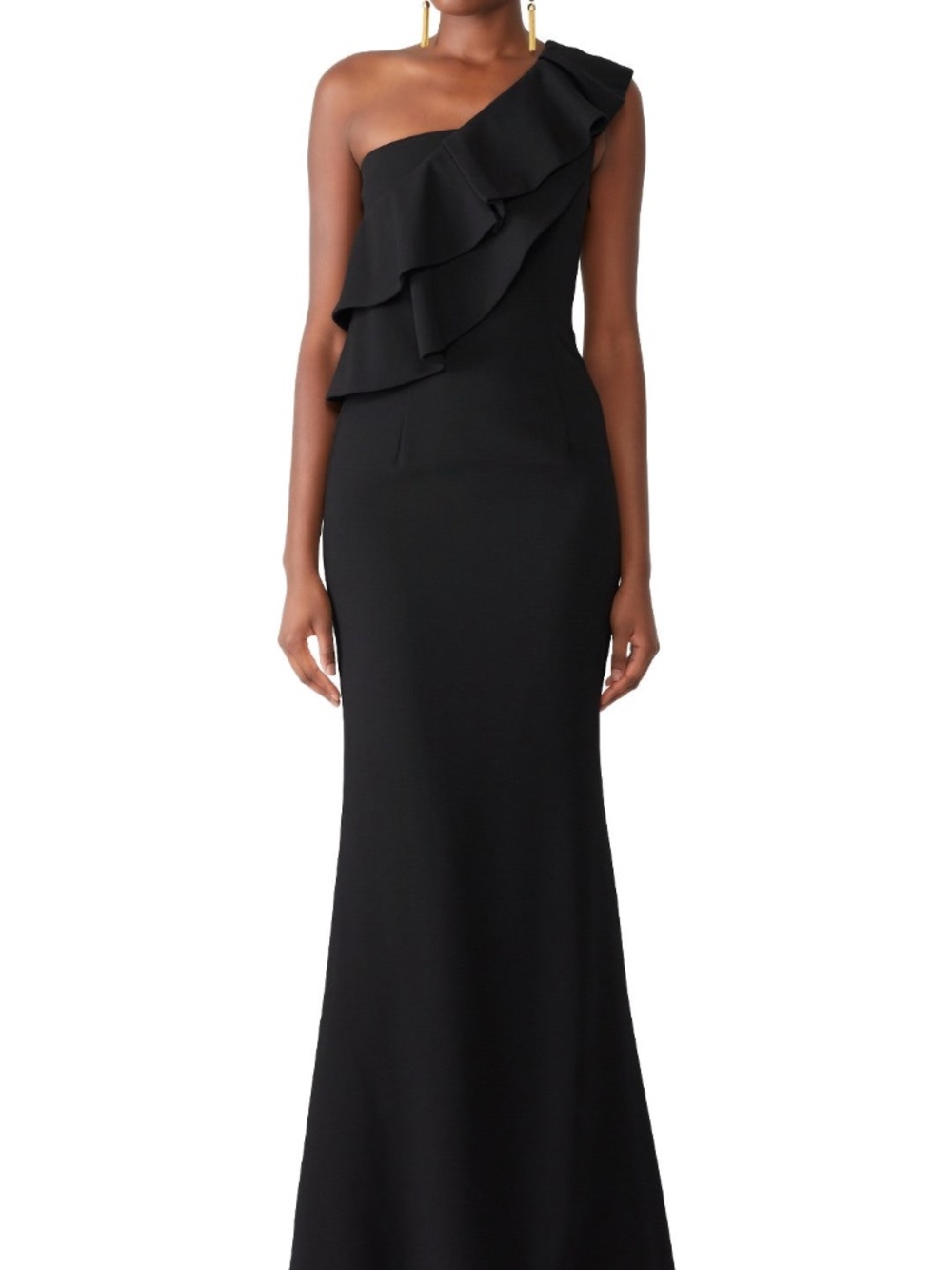 Black Halo Manala Gown Black One Shoulder Maxi Dress Ruffle Mermaid- Size 0